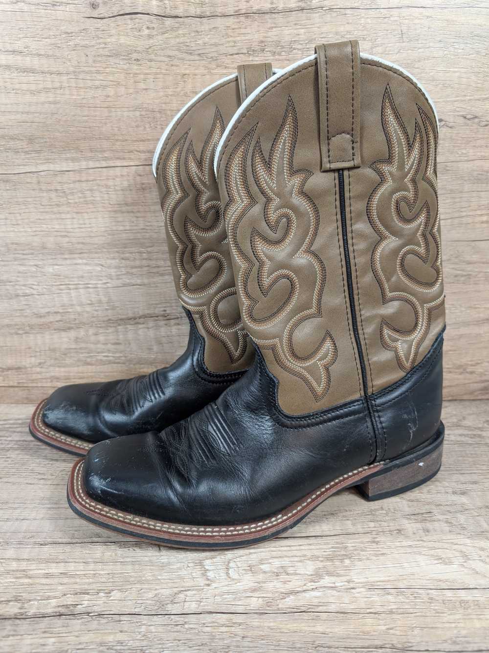 Laredo Lodi 7877 Square Toe Western Cowboy Boots Brown Leather Mens Size 8.5